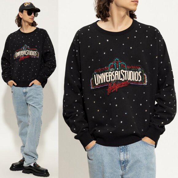 GUCCI SWEATSHIRT BLACK COTTON UNIVERSAL STUDIOS HOLLYWOOD CRYSTAL TOP sz L - Picture 3 of 15